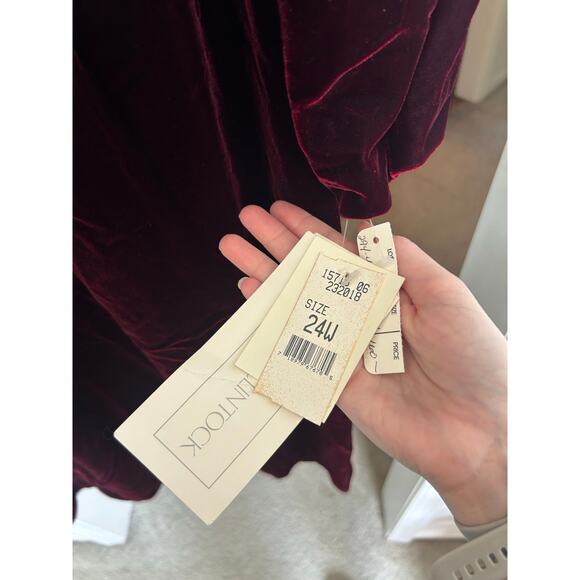 NEW Vintage 90s Scott McClintock Dress 24W Burgundy Velvet Sheath Lace Collar - Picture 7 of 10